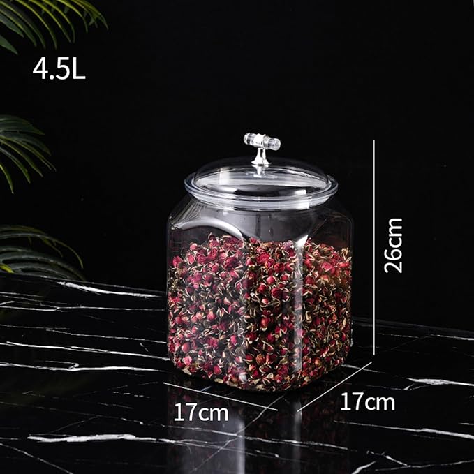 152oz Plastic Food Storage Jar with Airtight Seal Lid, Square Kitchen Counter Container for Cookies, Candy, Pasta, Dry Goods for Pantry Organization，4.5L