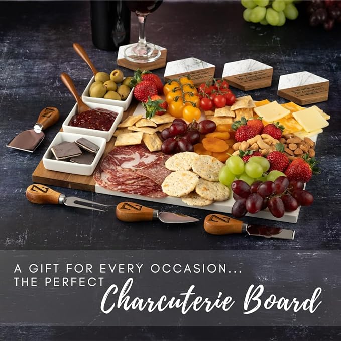 Personalized Charcuterie Board Wedding Gift - Custom Marble Cheese Board, Customizable Kitchen Gifts for Couples, Wood Engraved Bridal Shower Gifts