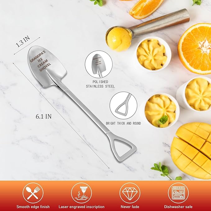 Funny Grandpa Christmas Birthday Gifts,Grandpa Gifts from Granddaughter,Fathers Day Ice Cream Shovel Spoon Presents for Grandfather,Funny Engraved Stainless Steel Spoon Shovel.