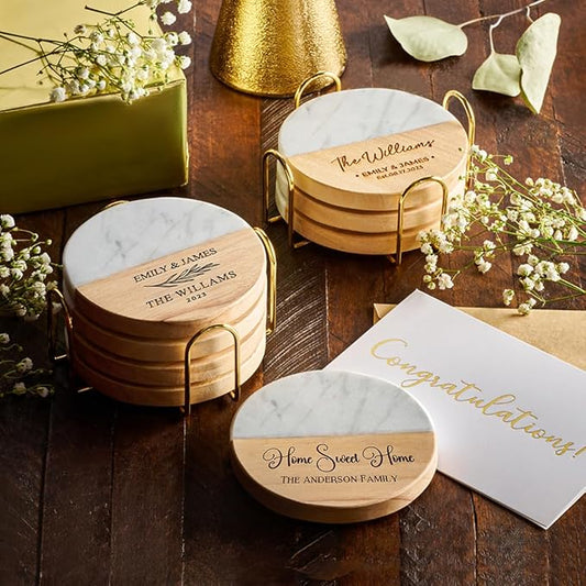 Custom Coasters Set of 4, Personalized Housewarming Gift, Engraved Gifts for New Home, New House Gifts for Couple