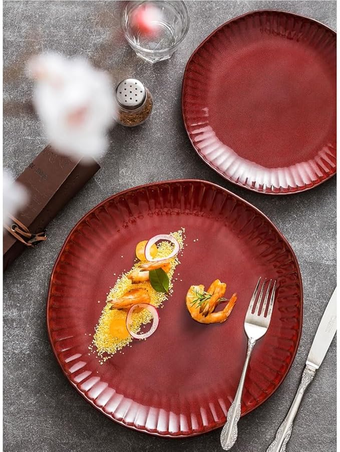 SONGCHAO Party Supplies Red Plate Ceramic Dish Plate Home Moving Tableware Festive Dinner Plate Party Plates (Size : Large)