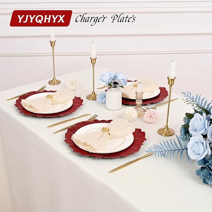 24 Pack Red Charger Plates Bulk, 13" Plastic Reef Chargers for Dinner Plates, Round Charger Plate with Floral Reef Design for Dinner Wedding Party Table Setting Decoration