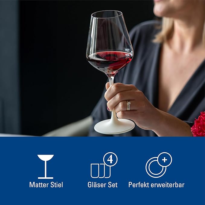 Villeroy & Boch - Manufacture Rock Blanc Red Wine Goblet Set, 4 pcs. Set of Drinking Glasses for Red Wine, 15.5 oz, Crystal Glass, Matte White Slate Look