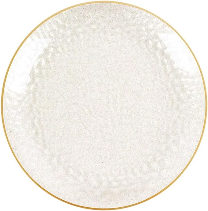 Efavormart 10 Pack Glitter Gold Clear Hammered Plastic Charger Plates, Round Disposable Serving Plates With Gold Rim - 13"