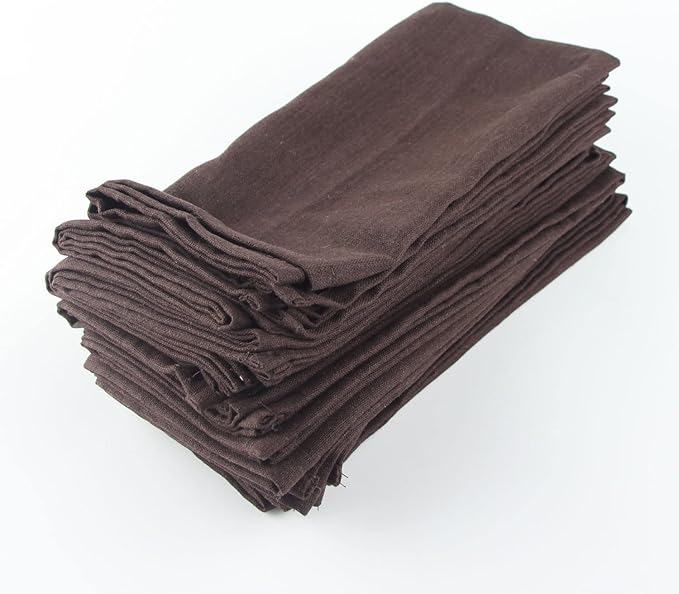 Solid Color Linen Blended Thin Dinner Cloth Napkins - Set of 12 (40 x 40 cm) - for Events & Home Use (Brown)
