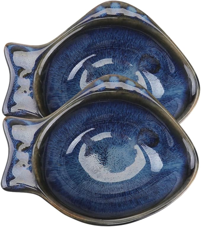 2Pcs Ceramic Dipping Dishes Small Fish Shaped Sauce Plates for Condiments Seasonings and Appetizers for Home Parties Weddings and Celebrations