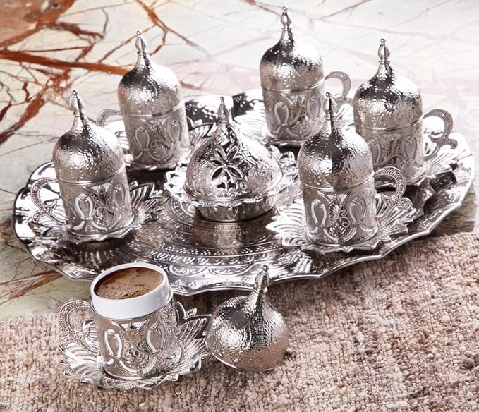 Serving Tray, Coffee Tea Serving Metal Wavy Round Tray 14''(Inches) | Mr Zoni (Silver)