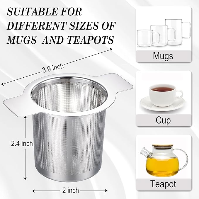 Leden Extra Fine Mesh Tea Strainer Stainless Steel Tea Infuser Steeper for Loose Leaf Tea and Coffee, Tea Filter with Large Capacity for Tea Cups, Teapots, Mugs, Double Handles