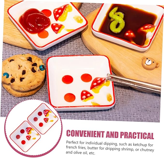 2pcs Sauce Dish Mushroom Ceramic Plates Appetizer Dishes for Cottagecore Kitchen