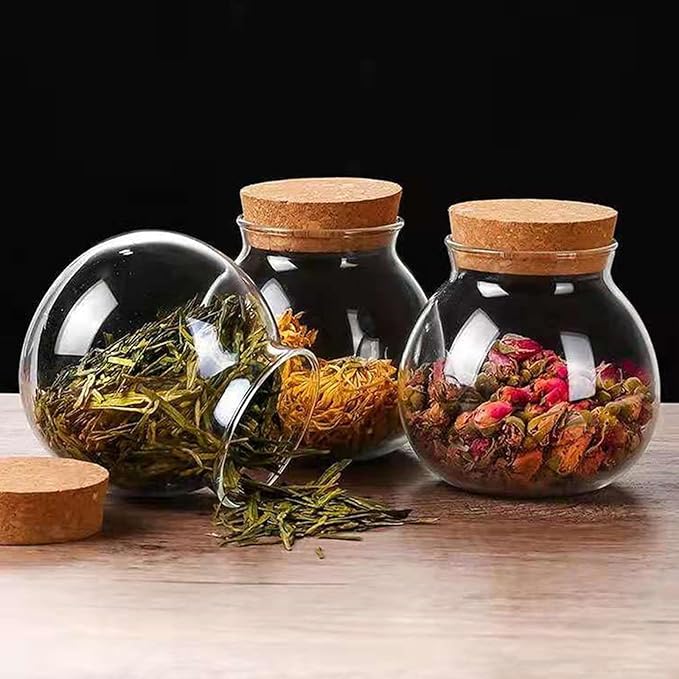 17oz Spherical Glass Jar with Cork Lid Airtight - Kitchen Glass Jar for Preserving and Storing candy, tea, Coffee, Spice, flour, Beans etc (4)