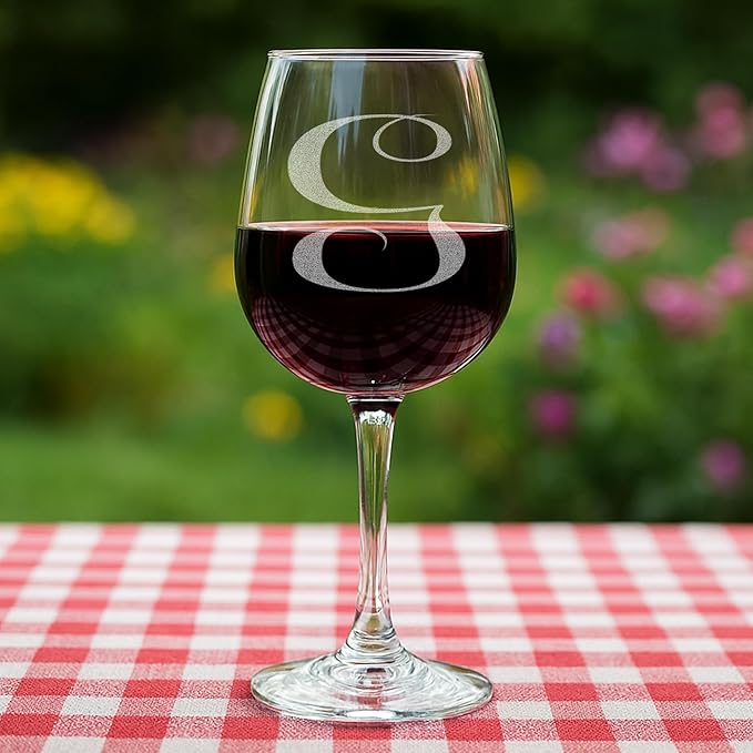 Monogrammed A-Z Wine Gifts for Women - 12.75 oz Engraved Personalized Wine Glass- Funny Wine Lover Monogram Gifts for Women - Unique Wine Glasses Gift Set (G)