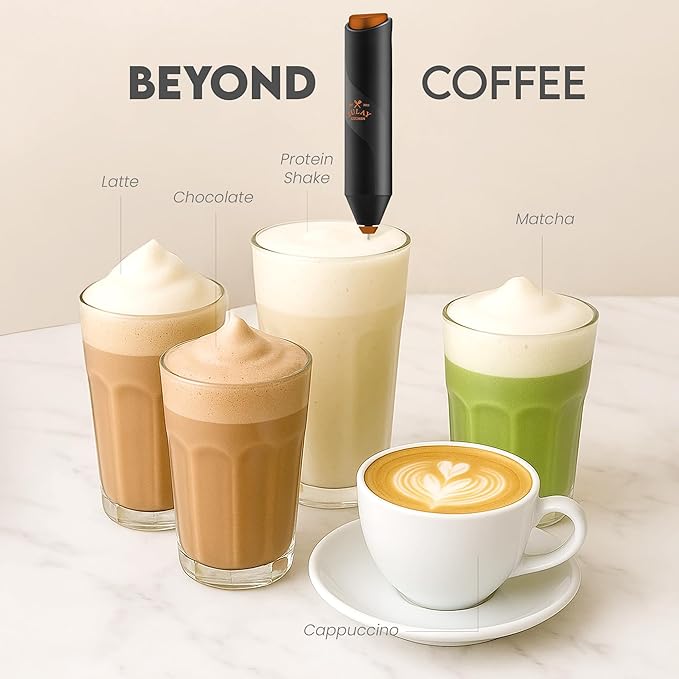 Zulay Kitchen Powerful Milk Frother Wand - Handheld Stainless Steel - Battery Operated Drink Mixer for Coffee, Lattes, Cappuccino, Matcha - Froth Mate Frother Gift - Black with Copper