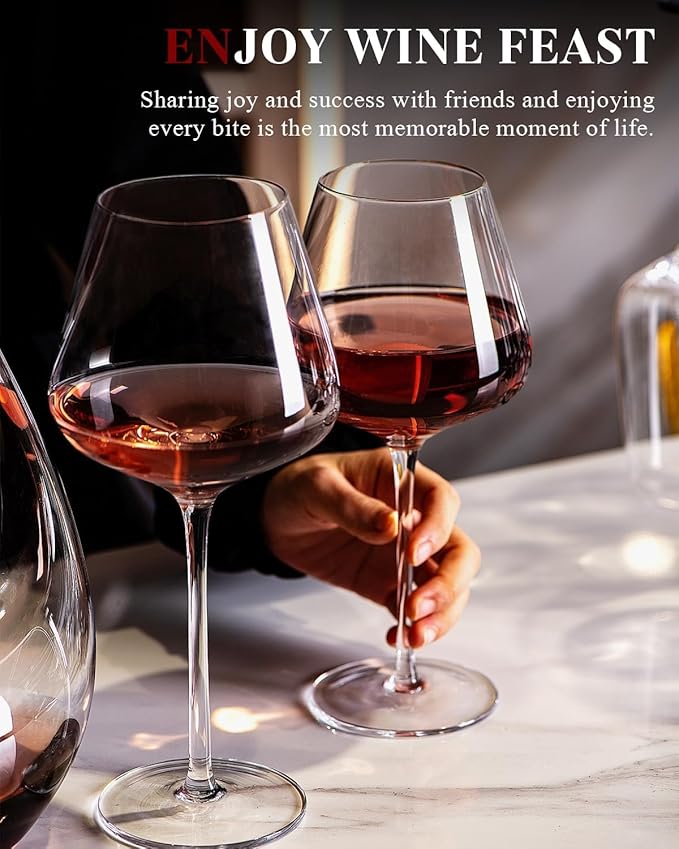 Extra Large 32oz Wine Glasses Set of 2 - Hand Blown Red Wine Glasses With Long Stem - Crystal Giant Burgundy Red Wine Glasses Clearer, Thin, Gift Packaging for Mothers Day, Wedding