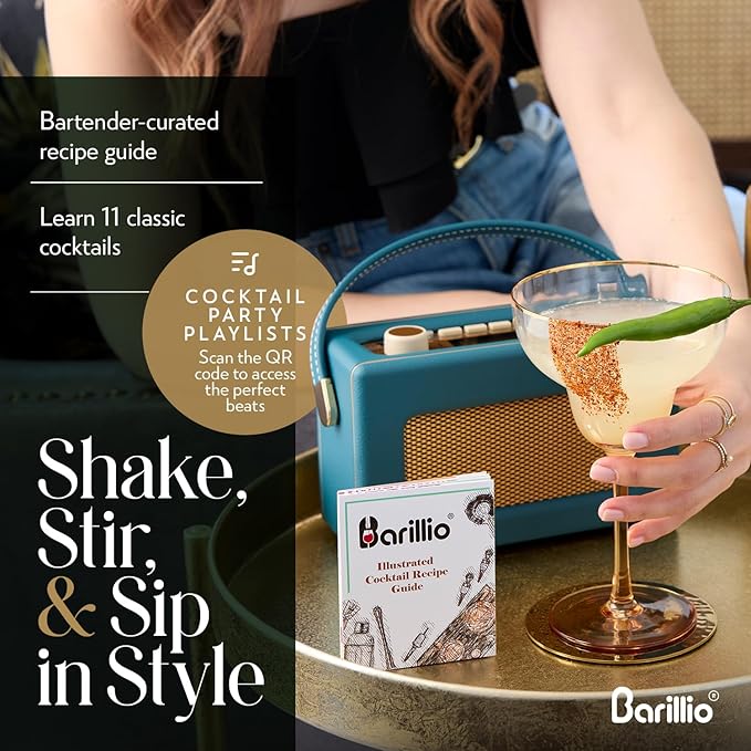 Barillio Gold Bartender Kit - Stainless-Steel Cocktail Shaker Set w/Bamboo Stand - Mixology Bar Tools w/Shaker, Drink Mixer Spoon & Muddler for Cocktails - Home Bar Accessories - 10-Pc Bar Set