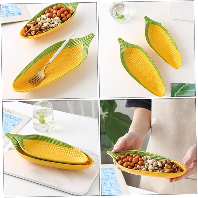 Ceramic Corn Plate Large Snack Serving Dish for Afternoon Tea Hand-Painted Corn Design Decorative Fruit Tray for Appetizers