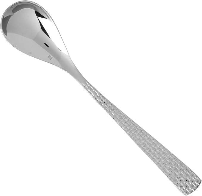 Fortessa Cestino 18/10 Stainless Steel Flatware Round Dessert/Soup Spoon, Set of 12