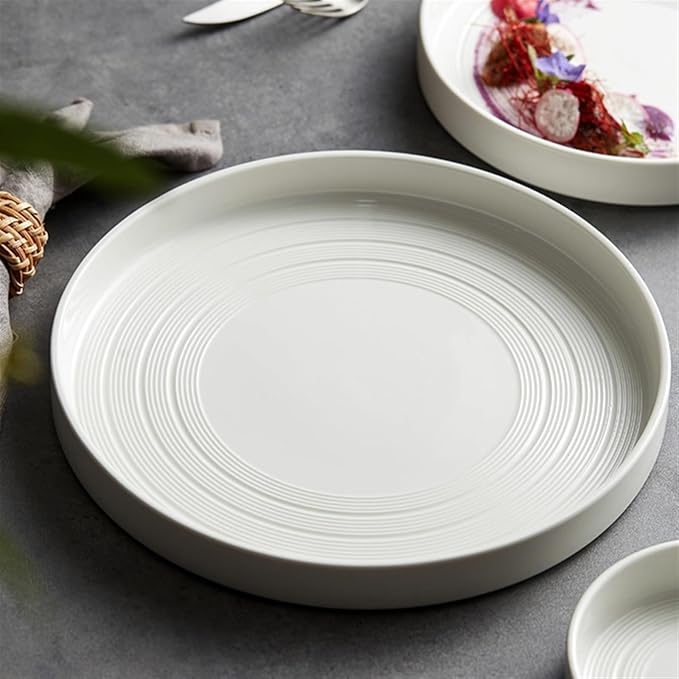 Kitchen Plates Ceramic Dinner Plate Home Kitchen Salad Plate Tableware Pure White Plate Round Simple Dessert Plate Flat Deep Plate Restaurant Plates(004)