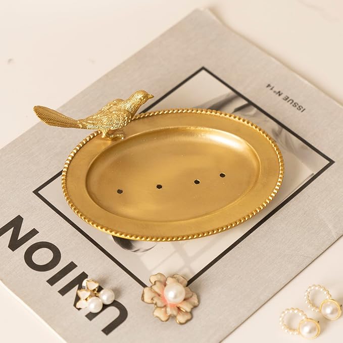 Bird Brass Jewelry Dish Tray,Gold Decorative Ring and Trinket Holder-Decorative Trinket Dish for Rings Earrings Necklaces Bracelet Watch Keys, Birthday Mother's Day Christmas Gift for Women
