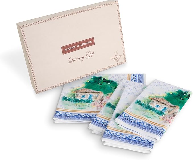 Maison d' Hermine Napkin 100% Combed Cotton Premium Cloth Napkin Decorative Washable Napkins Set of 4 for Home, Kitchen, Dining, Cocktail Parties & Camping - Luberon(20”X20”)