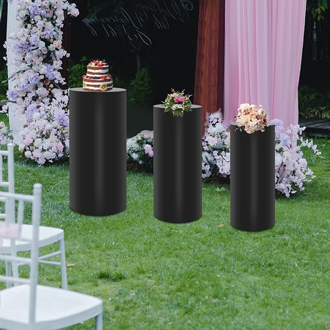 Eapmic Pedestal Stands for Party, Cake Pedestal Stand, Dessert Table Display Plinth Pillars, Sculpture Display Column Decoration Cube for Wedding Birthday (Black, Cylinder-3Pcs(27.56"+26"+23.62"))