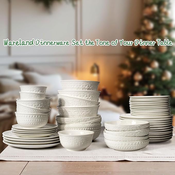 Salad Plates Set of 4 - 8.25 Inch Ceramic Embossed Appetizer and Dessert Plates, Modern White Small Dinner Set for Kitchen - Microwave, Oven and Dishwasher Safe (Brocade Flower)