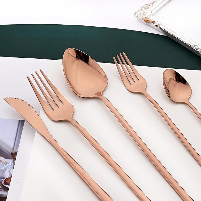 36-piece Copper 18/10 Stainless Steel Flatware Set, Resuable Cutlery Set For 6, Complete Tableware Set For Home Restaurant Wedding Party Daily Meal, Mirror Polish