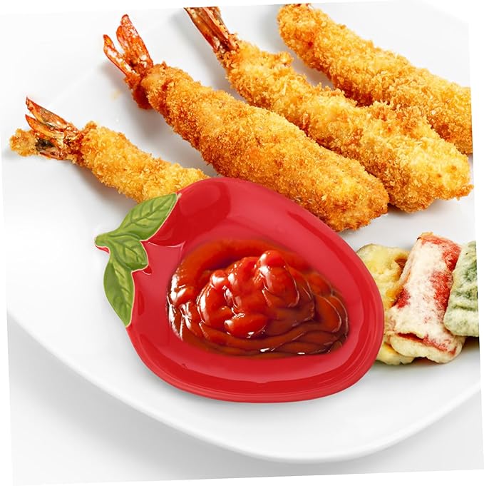 OUNONA 2pcs Ceramic Strawberry Shape Plates Snack Dishes Fruit Porcelain Appetizer Plates