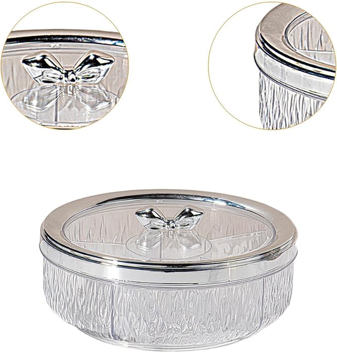 Serving Tray Container Rotating Snack Plate Dried Nuts Platter for Kitchen Entertaining, silver Bow