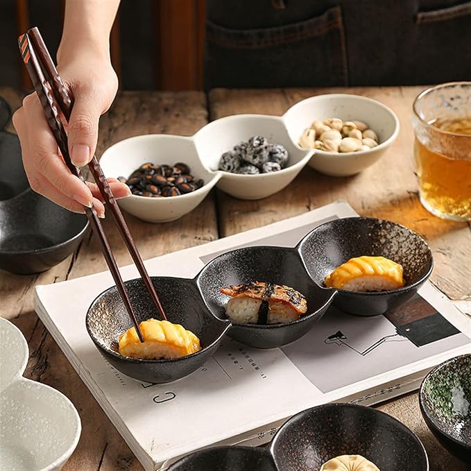 Sauce Dish 1 Piece Dipping Bowl Multi-Compartment Plate Ceramic Compartmentalized Grilled Meat Seasoning Flavor Hot Pot Snack Bowl Dish Snack Plate(D), ZCL2024