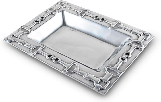 Arthur Court Designs Aluminum Equestrian Food Service Tray, Desktop Storage Organizer, Catchall, Valet, Nightstand or Dresser 10 inch Long