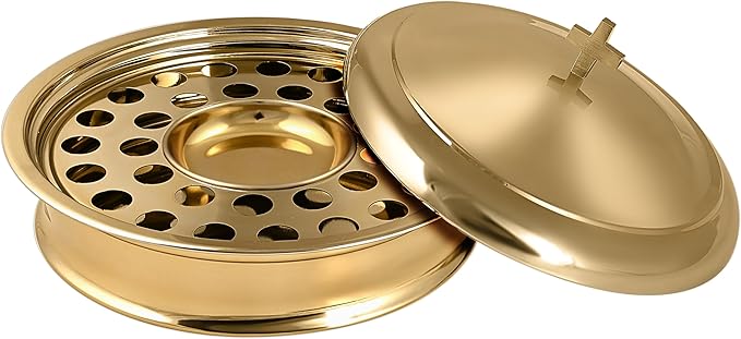 Communion Ware Holy Serving Tray Including Center Bread Plate with A Cover - Stainless Steel (Brass Mirror)