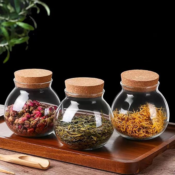 Set of 2 round glass jars with cork lid – 17oz wedding candy jar kitchen Storage jar, perfect for tea, biscuits, cereals, flour, beans, spices, coffee beans etc (2PCS)