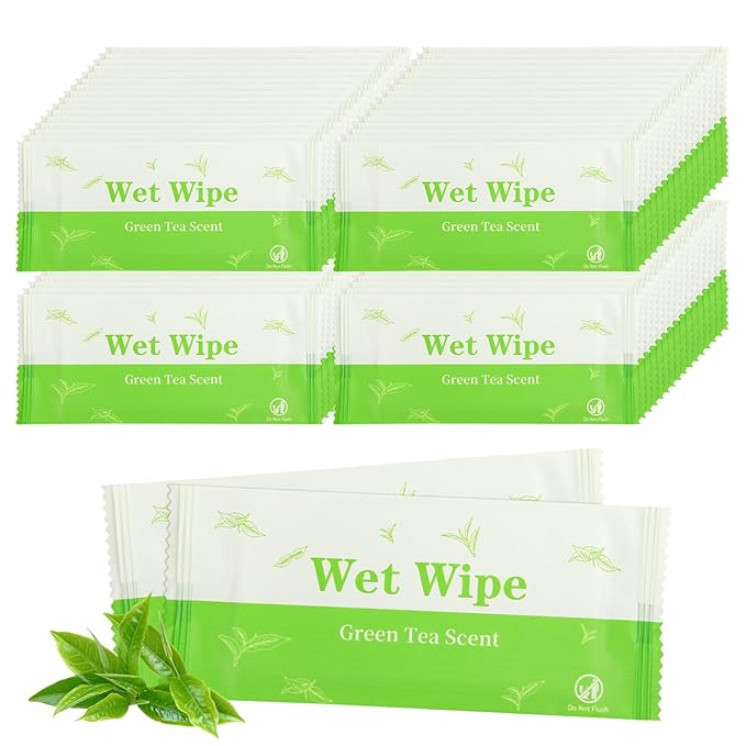 Hand Wipes Travel Size, 300 Pcs Individually Wrapped Wet Wipe Napkins for Wedding, Barbecue, Restaurant, Green Tea Scent