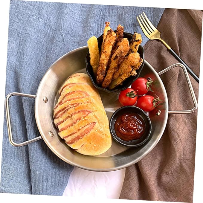 IMIKEYA 1pc Stainless Steel Serving Tray Double Handles Dried Fruit Plate Scalding Snack Tray for Parties Modern Design for Fruits and Snacks Elegant Silver Finish