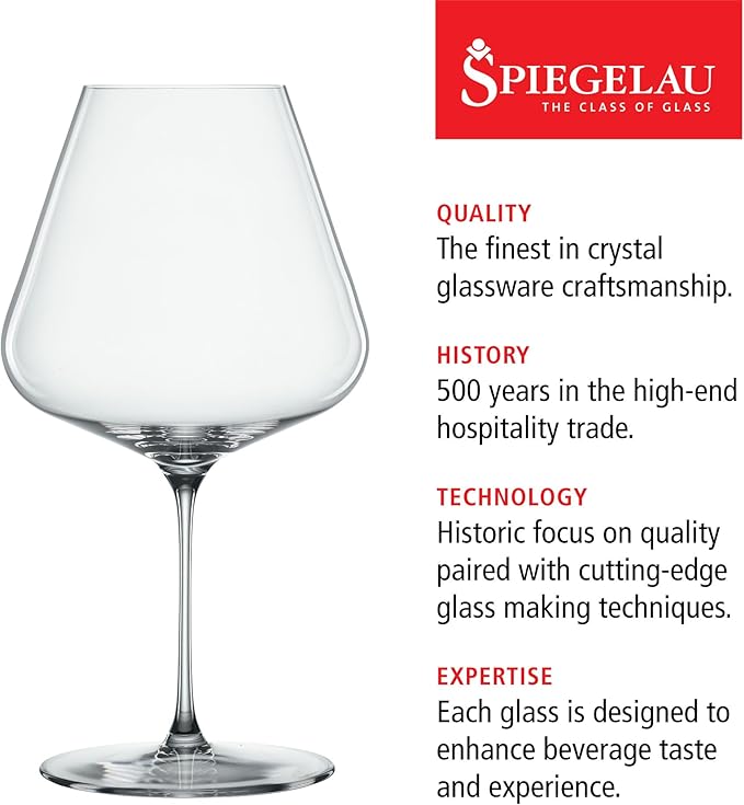 Spiegelau Definition Burgundy Wine Glasses, Large Crystal Clear Red Wine Glasses for Pinot Noir, Elegant Glassware, Wedding Gifts, Birthday Gifts for Women and Men, Home Bar, 34 oz, Set of 4