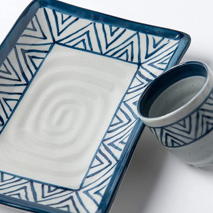 Dinnerware Set Dinner Party Tableware Service Set Porcelain Dinnerware Sets, 28 Pieces Ceramics Dinner Combination Set | Blue and White Lines Cereals Bowls and Steak Plates Sets