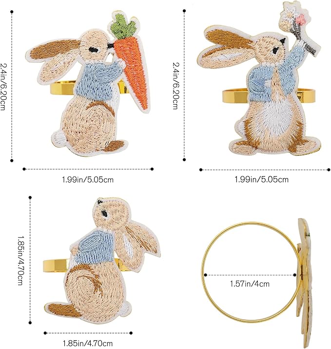 Lewondr Easter Bunny Napkin Rings, Napkin Rings Set of 6, Easter Table Decoration, Designed with Rabbit Elements for Festival, Birthday, Wedding Party, Banquet, Serviette for Spring, Thanksgiving Day