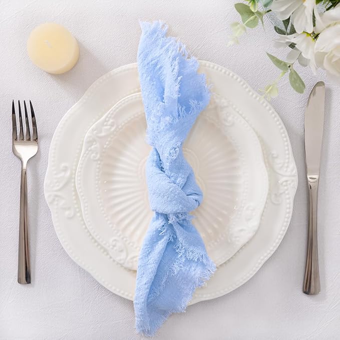 Socomi Set of 6 Linen Napkins Blue Easter Spring Cloth Napkins Washable Cotton Dinner Napkins Fringe 17"x17" for Wedding Party Bridal Baby Shower Birthday Table Decorations