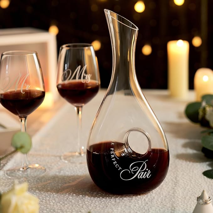 AW BRIDAL Mr and Mrs Wine Glasses and Decanter Set, Engagement Gifts for Couples 2025, Wedding Gifts for Bride and Groom, Anniversary Wine Glasses with Keepsake Box, Bridal Shower Gift for Bride to Be