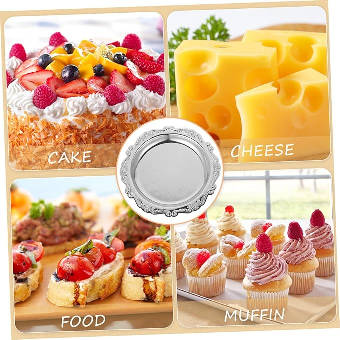 Decorative Iron Serving Tray Silver Round Platter for Food Snacks Jewelry Storage Plate for Home Parties