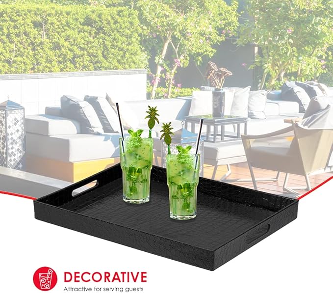 Home Basics Attractive & Elegant with Handles Serving Tray, 18" x 13" x 2" (Black)