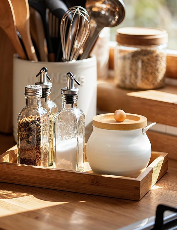 AISBUGUR Sugar Bowl with Lid and Spoon: 13oz Sugar Jar with Bamboo Lid,Ceramic Sugar Container for Coffee Bar - Countertop,Kitchen Decor, White
