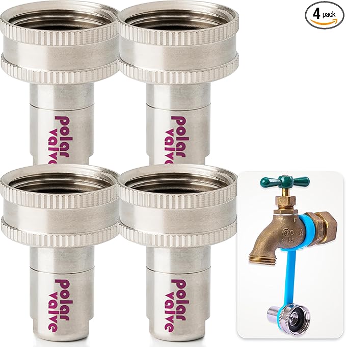 Outdoor Faucet Freeze Protection (Straight-Type, 4 Unit), Auto Temperature Control, Stainless Steel and Nitinol for Winter, Easy Installation, Water-Saving Solution
