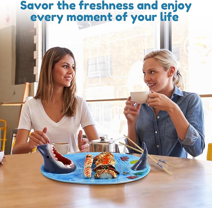Shark Plates, Upgraded 3-in-1 Shark Sushi Plate, Shark Sushi Plate, Shark Plate with Sauce Compartment, Food Safe Material, Microwave/Oven/Refrigerator/Dishwasher Safe (ellipse)