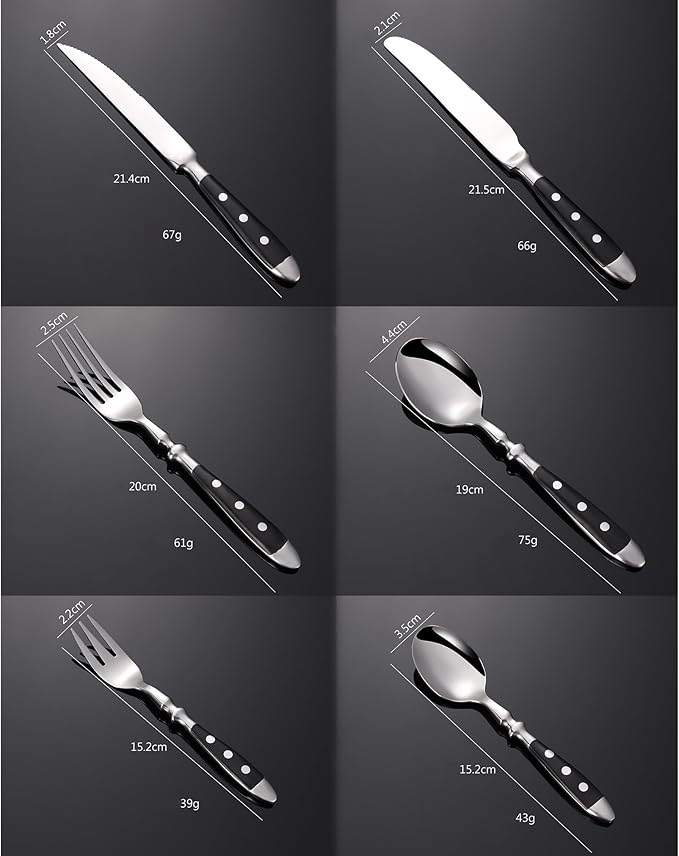 Rivet Handles Black Silverware Set Flatware Set for 14 Utensil Sets Forks Spoons And Knives Set Ergonomic Durable Polished Thanksgiving Christmas Essentials Family Gatherings Brand Packaging 84PCS