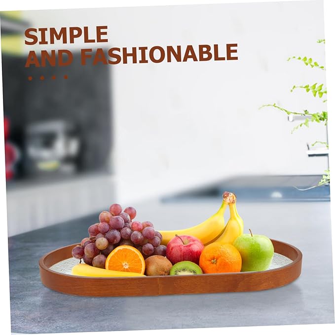 Antique Glass Serving Tray with Wooden Edge Rectangular Fruit and Dessert Platter Portable Snack Tray for Tea Ceremonies and Parties