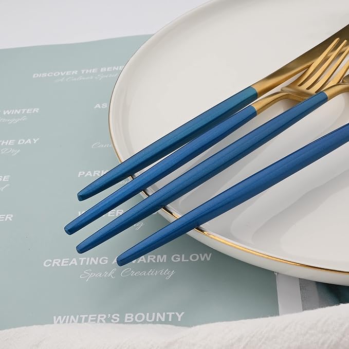 18/10 Stainless Steel Matte Flatware Set (1, Blue Gold)