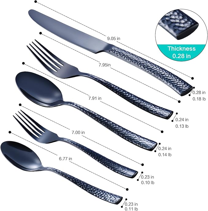 Flatware Set Stainless Steel Cutlery Set Silverware Set Black Hammered Mirror Finished 40 Pieces Home Event Wedding Use Service for 8