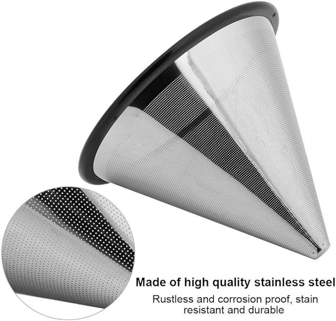 Pour Over Coffee Dripper, Paperless Stainless Steel Coffee Filter Reusable Cone Coffee Maker for Home Cafe