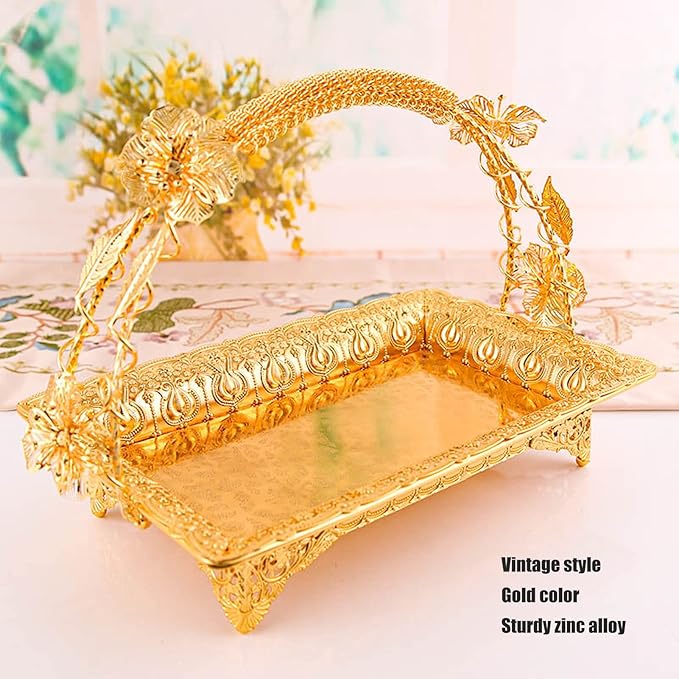 Dioche Vintage Style Coffee Serving Tray - Elegant Gold Color Zinc Alloy Metal Serving Tray for Home, Bar & Cafe - Decorative Tea, Appetizer, & Platter Use
